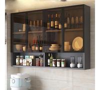 GTATBTG Armadietto da bagno in vetro a parete con maniglia nascosta marrone/grigio stretto armadio da parete da cucina sopra il gabinetto di stoccaggio per bagno soggiorno armadio di stoccaggio