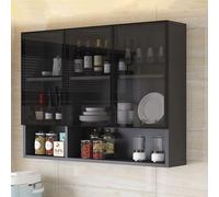 GTATBTG Armadietto da bagno in vetro a parete con maniglia nascosta marrone/grigio stretto armadio da parete da cucina sopra il gabinetto di stoccaggio per bagno soggiorno armadio di stoccaggio
