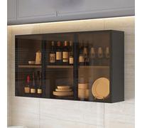 GTATBTG Armadietto da bagno in vetro a parete con maniglia nascosta marrone/grigio stretto armadio da parete da cucina sopra il gabinetto di stoccaggio per bagno soggiorno armadio di stoccaggio