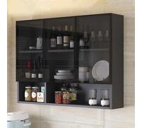GTATBTG Armadietto da bagno in vetro a parete con maniglia nascosta marrone/grigio stretto armadio da parete da cucina sopra il gabinetto di stoccaggio per bagno soggiorno armadio di stoccaggio