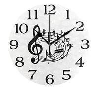 GTDEALS Orologio da parete a tema musicale con note musicali, decorazione silenziosa, senza ticchettio, orologio rotondo silenzioso per cucina, soggiorno, camera da letto, bagno, ufficio, 25 cm