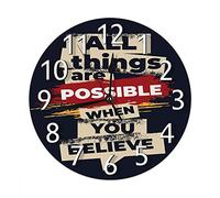 GTDEALS Orologio da parete con citazione motivazionale, senza ticchettio, con scritta "All Things are Possible When You Believe", orologio da parete rotondo, funzionamento a batteria, 25 cm