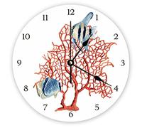 GTDEALS Orologio da parete senza ticchettio, corallo rosso con pesci tropicali, acquarello rotondo moderno orologio in legno per camera da letto, soggiorno, casa, ufficio, scuola, decorazione