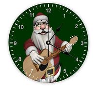 GTDEALS Orologio da parete senza ticchettio musicale Babbo Natale che suona canzoni natalizie rotondo moderno orologi in legno per camera da letto, soggiorno, casa, ufficio, scuola, decorazione