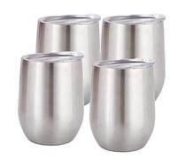 Gteller 12 oz bicchiere di vino in acciaio inossidabile senza stelo con coperchio, doppia parete isolato tazza da viaggio perfetto per vino, caffè, bevande, champagne, cocktail, colorato (silver4pcs)