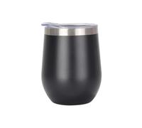 Gteller 12 oz bicchiere di vino in acciaio inossidabile senza stelo con coperchio, doppia parete isolato tazza da viaggio perfetto per vino, caffè, bevande, champagne, cocktail (nero)