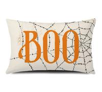 GTEXT - Funda de almohada decorativa de Halloween Boo (50,8 x 30,5 cm), dise o de telara as de Halloween, de algod n y lino
