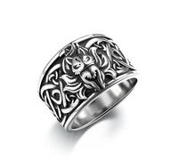 GTHIC Anelli con nodo celtico vichingo in acciaio inossidabile per uomo donna Anello vintage con volpe a nove code con animali, taglia 11