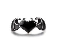 GTHIC Anello in acciaio inossidabile gotico con diavolo pipistrello cuore nero con ala per donna Anello vintage con demone amore dichiarazione gioielli con mignolo taglia USA 3-13