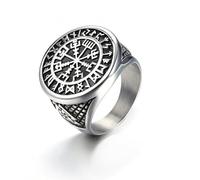 GTHIC Anello Valknut per uomo Anello bussola vichinga Anello protettivo per gioielli norreni vintage per uomo Gioielli regalo Argento Taglia 7