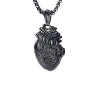 GTHIC Ciondolo a Cuore Aperto Anatomico 3D Punk in Acciaio Inossidabile per Uomo Donna Collana di Anatomia Umana di Grandi Dimensioni in Argento, Nero, Oro con Catena
