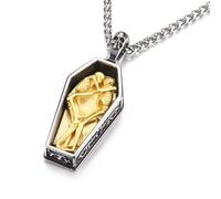GTHIC Ciondolo Teschio Gotico in Acciaio Inossidabile Collana con Ciondolo Bara Vampiro per Uomo Donna Ciondolo Punk Scheletro Motociclista Regalo Gioielli Argento Oro con Catena da 70 cm