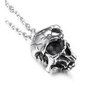 GTHIC Collana con pendenti a forma di teschio a mezza faccia danneggiata in acciaio inossidabile per uomo donna Gioielli da motociclista punk gotico con catena da 24 pollici