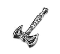 GTHIC Collane con ciondolo ascia vichinga in acciaio inossidabile per uomo donna Regali di gioielli corvi nordici, pendente solo argento