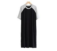 GTHTTT Camicia da Notte Uomo Cotone Sleepshirt Maniche Corte Girocollo Nightwear Giuntura Camicia Tops Comodo Traspirante Pigiami Lunghezza del Ginocchio,Light Gray Black,L
