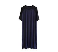 GTHTTT Camicia da Notte Uomo Cotone Sleepshirt Maniche Corte Girocollo Nightwear Giuntura Camicia Tops Comodo Traspirante Pigiami Lunghezza del Ginocchio,Black Navy,L