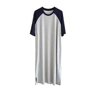 GTHTTT Camicia da Notte Uomo Cotone Sleepshirt Maniche Corte Girocollo Nightwear Giuntura Camicia Tops Comodo Traspirante Pigiami Lunghezza del Ginocchio,Navy Light Gray,L