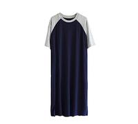 GTHTTT Camicia da Notte Uomo Cotone Sleepshirt Maniche Corte Girocollo Nightwear Giuntura Camicia Tops Comodo Traspirante Pigiami Lunghezza del Ginocchio,Light Gray Navy,3XL