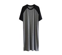 GTHTTT Camicia da Notte Uomo Cotone Sleepshirt Maniche Corte Girocollo Nightwear Giuntura Camicia Tops Comodo Traspirante Pigiami Lunghezza del Ginocchio,Black Dark Gray,4XL