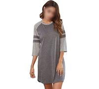 GTHTTT Camicie da Notte Donna Manica 3/4 Girocollo Pigiami Camici Abbinamento di Colore Pigiama Vestaglia Pigiami Vestaglia Accappatoi,Grigio,L