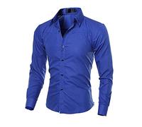 GTHTTT T-Shirt Uomo Plaid Super Slim Fit Camicia Formale con Bottoni Maniche Lunghe Classica Maglietta Commerciale Camicia per L'Ufficio,Blu,XL