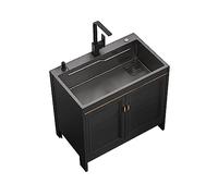 GTHTUHFD Combinazione di Lavello E Mobiletto da Cucina Nero, Lavello di Servizio, Lavello da Lavanderia, Mobiletto, Lavello Indipendente in Acciaio Inox con Rubinetto P,Square Head Faucet-72x45x80cm