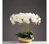 GTHTUHFD Orchidee Artificiali Realistiche, Orchidee Classiche, Composizione di Piante Artificiali, Fiori di Phalaenopsis Artificiali, Vaso di Fiori Artificiali,White