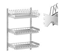 GTHTUHFD Scolapiatti da Parete in Acciaio Inox - Scolapiatti Versatile per Ciotole, Posate, Utensili, Piatti, Tazze E Bicchieri da Vino.,Metallic-3 Tier H60cm