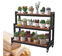 GTHTUHFD Supporto per Piante in Metallo A 2/3 Livelli con Ruote, per Interni/Esterni, Scaffale per Fiori Salvaspazio, Versatile, Elegante Complemento D'Arredo per La CAS,Black-a-3 Tier 100cm