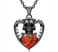 GTISKL Collana con ciondolo a forma di teschio gotico punk portafortuna per le donne cuore viola rosso cristallo zircone Natale San Valentino festa della mamma gioielli regali, Nero Oro, Zirconia