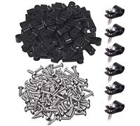 GTIWUNG 100 Pezzi Clip per Cavi, Fermacavi Cavo, Clip Fermacavo, Goccia Porta Filo Del Supporto di Fissaggio R-tipo Cable Management, Cavi da Muro Fermacavi con Viti Serracavi Fascette Plastica,Nero
