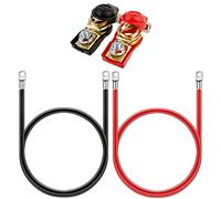 GTIWUNG 2 Pezzi 5AWG Cavo Batteria Kit, 16mm² 50cm Rosso e Nero Cavo Batteria Cavi Rame Auto con Occhielli + 1 Paio di Connettori di Terminali