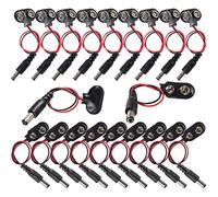 GTIWUNG 20 Pezzi 9V Connettore Clip per Batteria 9V Connettori per Batterie Connettore Clip Batteria 9v con Spina Maschio 2,1 * 5,5 mm, DC alimentazione spina(T e I Tipo)