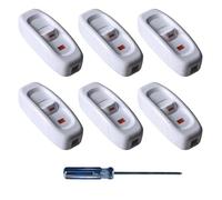 GTIWUNG 6 Pezzi Interruttore Lampada Unipolare per Illuminazione Interruttori Intermedi Bianco 10A 250V con indicatore LED Rosso Inline Apparecchio Interruttore Cavo per Piccoli Elettrodomestici
