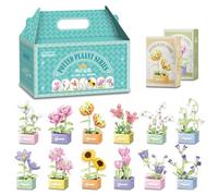 GTJEOI 12 Pezzi Mini Fiore Succulente Bonsai Building Block Set, Set di Blocchi di Fiori Artificiali Bonsai, Giocattolo da Costruire Blocchi da Costruzione Fiori per Decorare la Stanza, Idea Regalo