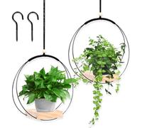 GTJEOI 2 Pezzi Porta Vasi da Appendere, Vasi Sospesi per Piante, Portavaso da Appendere con Base in Legno, Appendiabiti per Piante Portavasi per Interni ed Esterni, Balcone, Decorazione di Fioriere