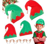 GTJEOI 8pz Kit Cappello Elfo Verde, Cappello Elfo Natale con Campanelle, 4PCS cappello elfo Natalizio 4 Paia Orecchie da Elf, Feltro Cappell-o da Elf-o di Natale per Bambini Adolescenti Adulti