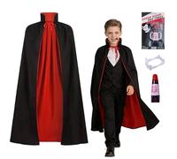 GTJEOI Costume da Vampiro di Carnevale, 90 CM Mantello Vampiro Bambino, Dracula Costume per i bambini, vampiro Costume Ragazzi con Sangue Finto, Denti vamp-iro, per Carnevale e Cosplay