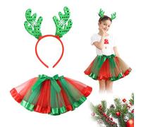GTJEOI Costume Elfo Bambina, Costume Renna Bambina, Costum-e da Elfo Alce di Natale con Renna Cerchietto, Rosso & Verde Tutù, Costum-e Elf-o di Natale per Natal-e, Carnevale, Gioco di Ruolo