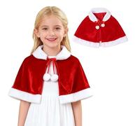 GTJEOI Ragazze Natale Rosso Mantello Velluto, Mantello Corto Natalizio Rosso Cape, Mantelle in Costume di Natale, Mantella di Natale per Forniture Cosplay per Bambina per Feste Masquerade Carnevale