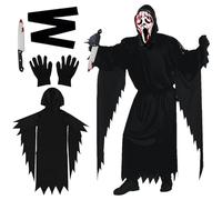 GTJEOI Scream Costume, Ghostface Costume con Maschera, Cintura, Guanti e Coltello da Puntello, Halloween Horror Dress Up Adulto, Costume Scream Uomo per Halloween Carnevale Cosplay Feste