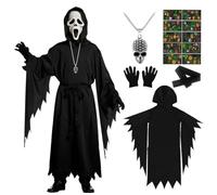 GTJEOI Scream Ghostface Costume di Halloween, Halloween Scream Costume Bambini con Maschera Ghostface Adesivi Luminescenti e Collana con Teschi, Maschera Ghost Scream Costume per Halloween (M)