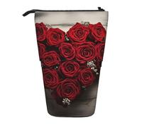 GTKSYNVE Astuccio portamatite telescopico a forma di cuore con rose, grazioso astuccio per trucchi e cosmetici con cerniera, per Natale, vacanze, Capodanno, ufficio