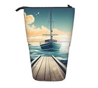 GTKSYNVE Astuccio portamatite telescopico a tema barca con paesaggio marino, grazioso astuccio per trucchi e cosmetici con cerniera, per Natale, vacanze, Capodanno, ufficio