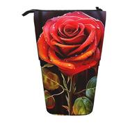 GTKSYNVE Astuccio portamatite telescopico con rose rosse, grazioso astuccio per trucchi e cosmetici, con cerniera, per Natale, vacanze, Capodanno, ufficio