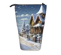 GTKSYNVE Astuccio portamatite telescopico con scena natalizia invernale, grazioso astuccio per trucchi e cosmetici, con cerniera, per Natale, vacanze, Capodanno, ufficio