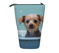 GTKSYNVE Astuccio portamatite telescopico con simpatico cane nella vasca da bagno, grazioso astuccio per cosmetici con cerniera, per Natale, vacanze, Capodanno, ufficio