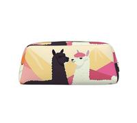 GTKSYNVE Borsa per il trucco in pelle per borsa da viaggio piccola borsa portatile per donne uomini alpaca innamorata in montagna borsa cosmetica con cerniera astuccio per matite estetico portamonete