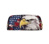 GTKSYNVE Borsa per il trucco in pelle per borsa da viaggio piccole borse per matite portatili per donne uomini America bandiera americana aquila calva borsa cosmetica con cerniera astuccio estetico