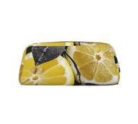 GTKSYNVE Borsa per il trucco in pelle per borsa da viaggio piccole borse per matite portatili per donne uomini limone con su bianco e nero borsa cosmetica con cerniera astuccio per matite estetico
